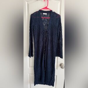LC Lauren Conrad Navy Open-Knit Long Cardigan
